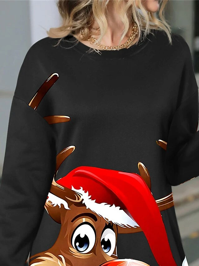 Women's Casual Dress Christmas Dress Sweatshirt Dress Deer Print Crew Neck Mini Dress Fashion Streetwear Outdoor Christmas Long Sleeve Loose Fit Black Fall Winter S M L XL XXL 2 Women's Casual Dress Christmas Dress Sweatshirt Dress Deer Print Crew Neck Mini Dress Fashion Streetwear Outdoor Christmas Long Sleeve Loose Fit Black Fall Winter S M L XL XXL - Image 2