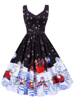Women's Christmas Knee Length Dress Purple Black Red Navy Blue Light Blue Sleeveless Print Bow Print Fall Winter V Neck Casual Vintage2021 S M L XL XXL 32 Women's Christmas Knee Length Dress Purple Black Red Navy Blue Light Blue Sleeveless Print Bow Print Fall Winter V Neck Casual Vintage2021 S M L XL XXL -Fashion Life Shop xqzryw1630043269118