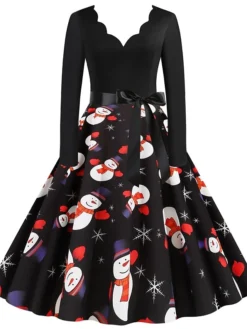 Women's Christmas Knee Length Dress Black Long Sleeve Print Print Winter V Neck Active3D Print S M L XL XXL XXXL 11 Women's Christmas Knee Length Dress Black Long Sleeve Print Print Winter V Neck Active3D Print S M L XL XXL XXXL -Fashion Life Shop xrpfqd1630900716077 1