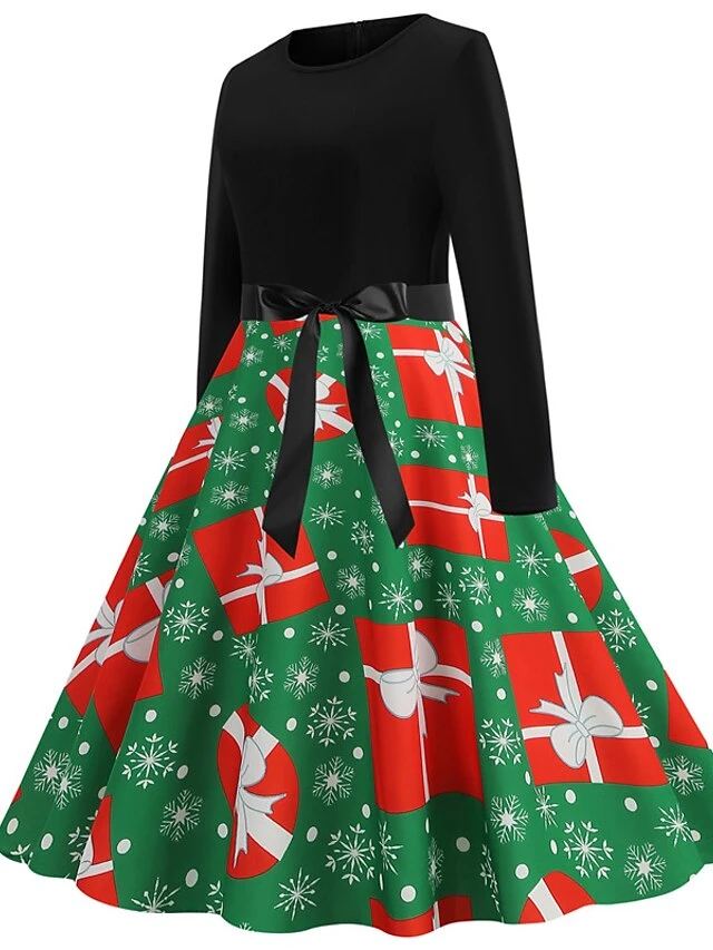 Women's Christmas Casual Dress Swing Dress Midi Dress Green Light Green Red Long Sleeve Santa Claus Elk Snowman Bow Print Winter Fall V Neck Vacation Vintage 2022 S M L XL XXL 3XL 8 Women's Christmas Casual Dress Swing Dress Midi Dress Green Light Green Red Long Sleeve Santa Claus Elk Snowman Bow Print Winter Fall V Neck Vacation Vintage 2022 S M L XL XXL 3XL - Image 8