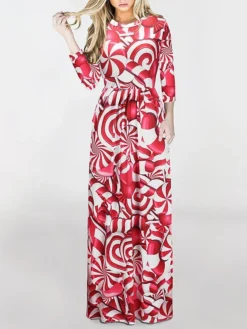 Women‘s Christmas Holiday Casual Vintage Dress Long Dress Maxi Dress Party Ruched Patchwork Santa Claus Crew Neck Long Sleeve Regular Fit Fall Winter 2023 Black White S M L XL -Fashion Life Shop xtpzuw1694165885786