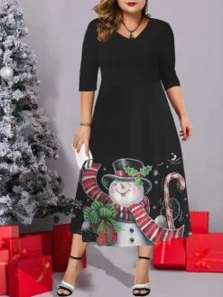 Women's Christmas Plus Size Curve Casual Dress Work Dress Swing Dress Elk Snowman Midi Dress Half Sleeve Pocket Print V Neck Fashion Outdoor Black White Fall Winter L XL XXL 3XL 4XL 5 Women's Christmas Plus Size Curve Casual Dress Work Dress Swing Dress Elk Snowman Midi Dress Half Sleeve Pocket Print V Neck Fashion Outdoor Black White Fall Winter L XL XXL 3XL 4XL -Fashion Life Shop xuhuxd1696839254373