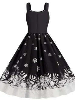 Women's Christmas Midi Dress Black Red Sleeveless Santa Claus Print Spring Summer Spaghetti Strap 2022 S M L XL 2XL -Fashion Life Shop xuyymt1630900918015