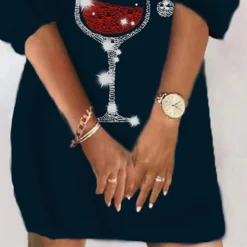 Women‘s Christmas Sweatshirt Dress Winter Dress Short Mini Dress Black 3/4 Length Sleeve Hat Print Fall Winter V Neck Vacation Casual 2022 S M L XL XXL 3XL -Fashion Life Shop xvbezq1663581446242