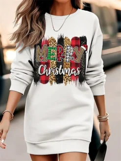 Women's Christmas Casual Dress Sweatshirt Dress Mini Dress Warm Fashion OutdoorVacation Crew Neck Print Santa ClausTree Print Loose Fit Black Red Gray S M L XL XXL -Fashion Life Shop xwesfo1695365422126