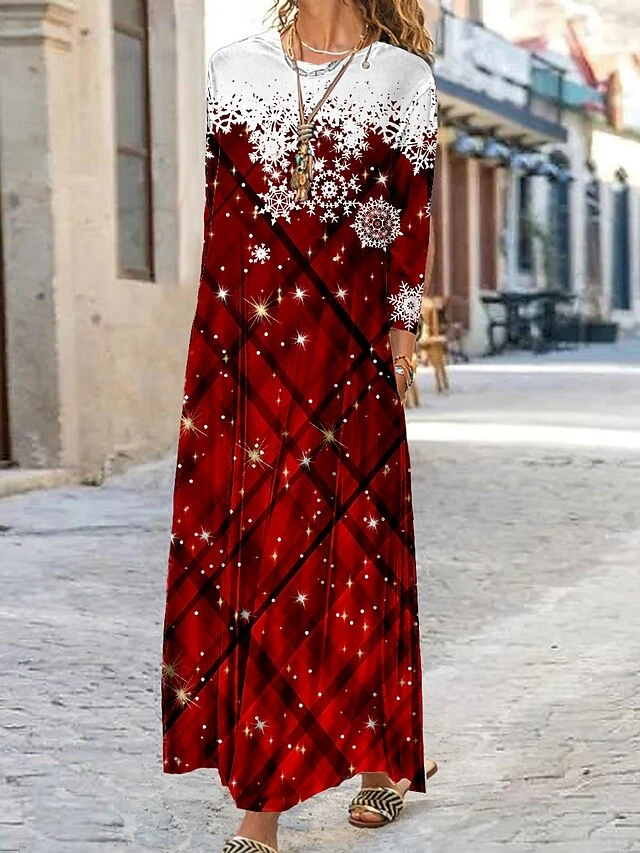 Women's Casual Dress Velvet Dress Winter Dress Plaid Christmas Tree Pocket Print Crew Neck Long Dress Maxi Dress Fashion Streetwear Outdoor Christmas Long Sleeve Loose Fit Wine Red Blue Fall Winter S 3 Women's Casual Dress Velvet Dress Winter Dress Plaid Christmas Tree Pocket Print Crew Neck Long Dress Maxi Dress Fashion Streetwear Outdoor Christmas Long Sleeve Loose Fit Wine Red Blue Fall Winter S - Image 3