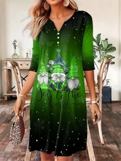 Women's Casual Dress Christmas Dress Winter Dress Letter Santa Claus Button Print Split Neck Mini Dress Fashion Streetwear Outdoor Christmas Long Sleeve Loose Fit Wine Blue Purple Fall Winter S M L -Fashion Life Shop xwoney1697108875041