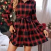 Women's Casual Dress Christmas Dress Shirt Dress Plaid Belted V Neck Mini Dress Fashion Elegant Christmas Daily Long Sleeve Red Summer Spring S M L XL 2XL