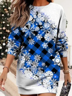 Women's Christmas Casual Dress Sweatshirt Dress Mini Dress Warm Fashion Outdoor Vacation Crew Neck Print Geometric Print Loose Fit Red Blue Purple S M L XL XXL -Fashion Life Shop xxhvem1695371447370