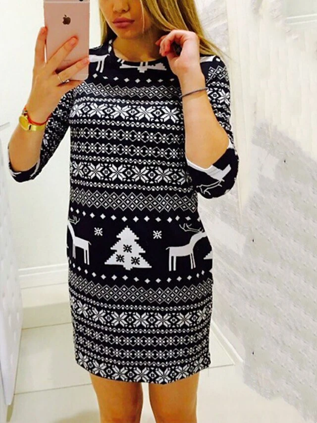 Women‘s Christmas Sweater Dress Winter Dress Shift Dress Mini Dress Red Black Long Sleeve Elk Tree Snowflake Knit Print Fall Winter Crew Neck Stylish Modern 2022 S M L XL 2XL Cotton 2 Women‘s Christmas Sweater Dress Winter Dress Shift Dress Mini Dress Red Black Long Sleeve Elk Tree Snowflake Knit Print Fall Winter Crew Neck Stylish Modern 2022 S M L XL 2XL Cotton - Image 2