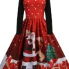 Women's Christmas Swing Dress Midi Dress Black Long Sleeve Santa Claus Print Winter Fall Autumn Crew Neck Modern 2022 S M L XL 2XL 3XL
