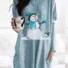 Women's Christmas Casual Dress T Shirt Dress Tee Dress Shift Dress Mini Dress Blue Long Sleeve Snowman Pocket Winter Fall Autumn Crew Neck Fashion Daily Date Loose Fit 2022 XS S M L XL XXL 3XL 4XL 5XL