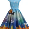 Women's Christmas Vintage Dress Blue Wine Red Light Blue Short Sleeve Print Print Winter Fall Square Neck Vintage 2022 S M L XL 2XL 3XL