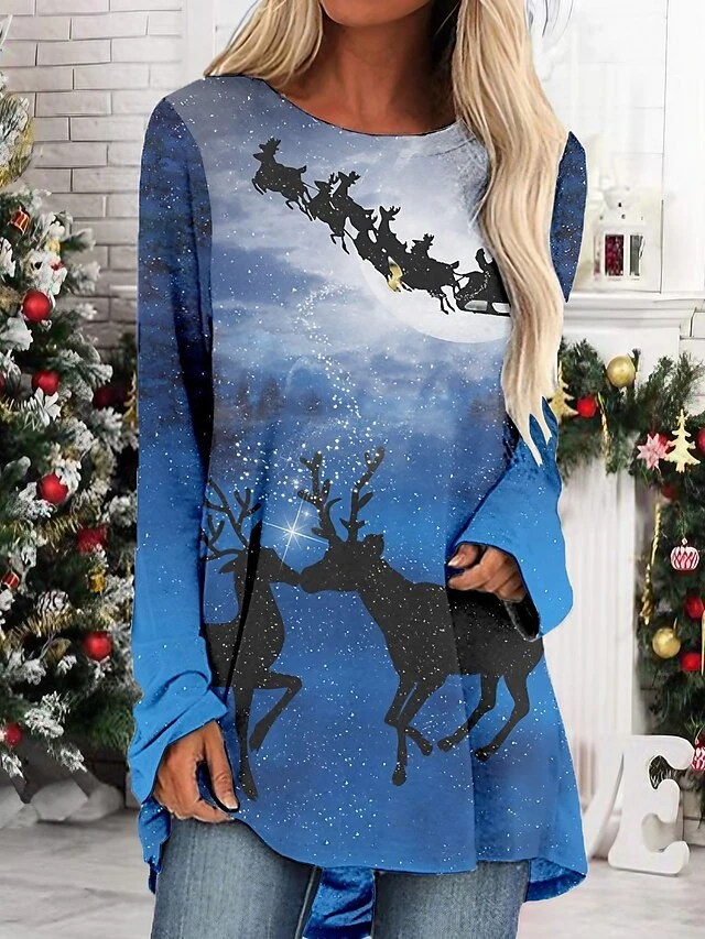 Women's Christmas T Shirt Dress Tee Dress Print Dress Light Blue Long Sleeve Animal Print Patchwork Print Fall Spring Crew Neck Classic Modern Fall Dress Loose Fit 2022 S M L XL 2XL 3XL 4XL 1 Women's Christmas T Shirt Dress Tee Dress Print Dress Light Blue Long Sleeve Animal Print Patchwork Print Fall Spring Crew Neck Classic Modern Fall Dress Loose Fit 2022 S M L XL 2XL 3XL 4XL