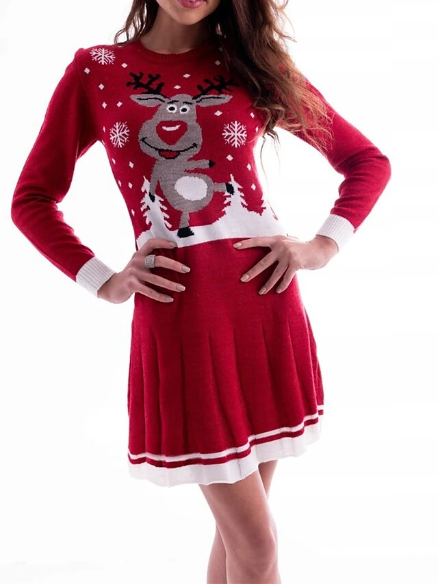 Women's Sweater Dress Christmas Sweater Dress Jumper Dress Mini Dress Ugly Letter Snowflake Deer Outdoor Christmas Casual Holiday Crew Neck Long Sleeve Ruched Ruffle 2023 Regular Fit Wine Rusty Red 1 Women's Sweater Dress Christmas Sweater Dress Jumper Dress Mini Dress Ugly Letter Snowflake Deer Outdoor Christmas Casual Holiday Crew Neck Long Sleeve Ruched Ruffle 2023 Regular Fit Wine Rusty Red