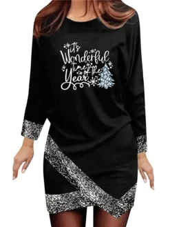 Women's Christmas Casual Dress Shift Dress Mini Dress Black Silver Gray Long Sleeve Plaid Print Winter Fall Autumn Crew Neck Loose Fit 2022 S M L XL XXL 3XL -Fashion Life Shop ygazbt1666761740500