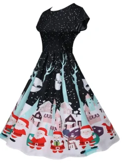 Women's Christmas Knee Length Dress Green Black Red Short Sleeve Print Print Fall Winter Round Neck Casual Vintage2021 S M L XL XXL 28 Women's Christmas Knee Length Dress Green Black Red Short Sleeve Print Print Fall Winter Round Neck Casual Vintage2021 S M L XL XXL -Fashion Life Shop ygxkcx1629971725549