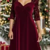 Women's Velvet Dress Casual Dress Sequin Dress Mini Dress Wine Gold Green Long Sleeve Pure Color Sequins Fall Winter Autumn V Neck Fashion Winter Dress Christmas Wedding Guest S M L XL XXL 3XL