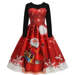 Women's Christmas Swing Dress Vintage DressKnee Length Dress Green Purple Wine Red Long Sleeve Santa Claus Tree Candy Print Fall Winter Crew Neck Vacation Vintage 2022 S M L XL XXL 3XL -Fashion Life Shop ykpkyf1665307581738