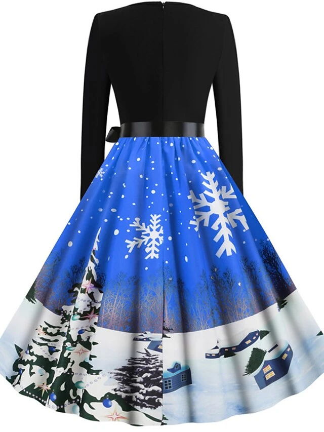 Women's Christmas Knee Length Dress Blue Purple Wine Gray Green Black Red Light Blue Long Sleeve Print Bow Print Fall Winter Round Neck Casual Vintage2021 S M L XL XXL 20 Women's Christmas Knee Length Dress Blue Purple Wine Gray Green Black Red Light Blue Long Sleeve Print Bow Print Fall Winter Round Neck Casual Vintage2021 S M L XL XXL - Image 20