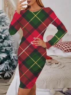 Women's Christmas Casual Dress Print Dress Green Wine Light Red Red Black Long Sleeve ElkTree Snowflake Print Winter Autumn Crew Neck Fashion Casual Fall Dress 2022 S M L XL 2XL 3XL 4XL 5XL 6XL -Fashion Life Shop ypfodb1666064472589