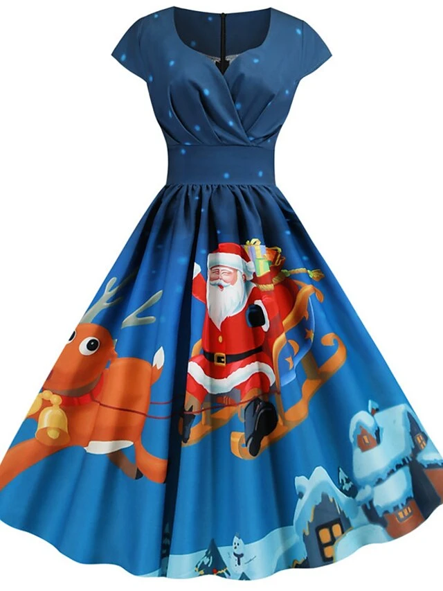 Women's Christmas Knee Length Dress Blue Dusty Blue Royal Blue Black Red Navy Blue Dark Blue Light Blue Short Sleeve Print Print Fall Winter V Neck Casual Vintage2021 S M L XL XXL 3XL 19 Women's Christmas Knee Length Dress Blue Dusty Blue Royal Blue Black Red Navy Blue Dark Blue Light Blue Short Sleeve Print Print Fall Winter V Neck Casual Vintage2021 S M L XL XXL 3XL - Image 19