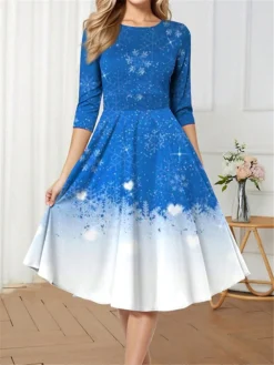 Women's Retro 1950s Vintage Dress Midi Dress Christmas Daily Print Snowflake Crew Neck 3/4 Length Sleeve Slim Spring Fall 2023 Wine Blue S M L XL 7 Women's Retro 1950s Vintage Dress Midi Dress Christmas Daily Print Snowflake Crew Neck 3/4 Length Sleeve Slim Spring Fall 2023 Wine Blue S M L XL -Fashion Life Shop yshqkx1697681445517