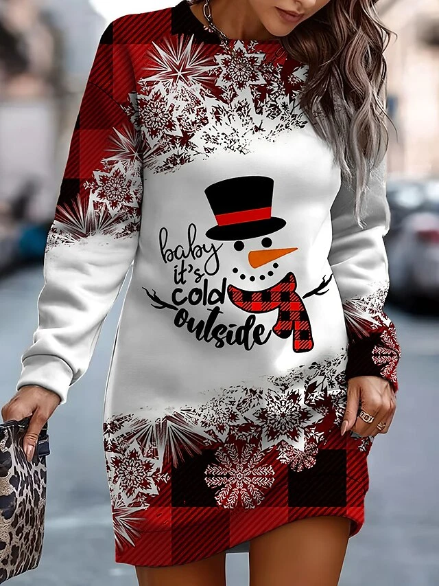 Women‘s Christmas Casual Dress Sweatshirt Dress Mini Dress Warm Fashion Outdoor Holiday Crew Neck Print Snowman Print Loose Fit Wine Red Purple S M L XL XXL 5 Women‘s Christmas Casual Dress Sweatshirt Dress Mini Dress Warm Fashion Outdoor Holiday Crew Neck Print Snowman Print Loose Fit Wine Red Purple S M L XL XXL - Image 5