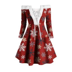 Women's Christmas Swing Dress Vintage Dress Mini Dress Green Light Green Wine Red Navy Blue White Long Sleeve Snowman Tree Snowflake Backless Feather Print Winter Fall Off Shoulder Vacation Stylish -Fashion Life Shop ywdcfz1666597246031