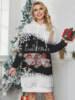 Women's Christmas Casual Dress Hoodie Dress Mini Dress Warm Fashion OutdoorHoliday V Neck Print Santa Claus Snowman Snowflake Loose Fit Black Wine Gray S M L XL XXL -Fashion Life Shop yxwrjt1695893015429