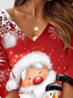 Women's Christmas Sweatshirt Dress Winter Dress Mini Dress Wine 3/4 Length Sleeve Snowman Snowflake Print Winter Fall V Neck Vacation Casual Loose Fit 2022 S M L XL XXL 3XL -Fashion Life Shop yzlpbi1667206091573