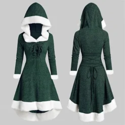 Women's Christmas Hoodie Dress Vintage Dress Midi Dress Green Black Wine Red Gray Long Sleeve Pure Color Patchwork Winter Fall Hooded Vacation Vintage 2022 S M L XL XXL 3XL -Fashion Life Shop zabmib1667295487511