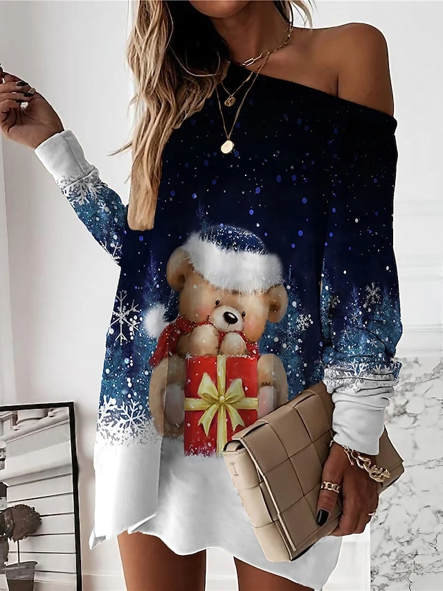 Women‘s Christmas Casual Dress Sweatshirt Dress Mini Dress Warm Fashion Outdoor Holiday Crew Neck Print Santa Claus Snowman Loose Fit White Red Royal Blue S M L XL XXL 3 Women‘s Christmas Casual Dress Sweatshirt Dress Mini Dress Warm Fashion Outdoor Holiday Crew Neck Print Santa Claus Snowman Loose Fit White Red Royal Blue S M L XL XXL - Image 3