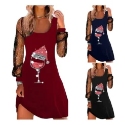 Women's Christmas Sheath Dress Midi Dress Blue Wine Black Long Sleeve Hat Mesh Winter Fall Square Neck Fashion Elegant Fall Dress 2022 S M L XL 2XL 3XL / Winter Dress