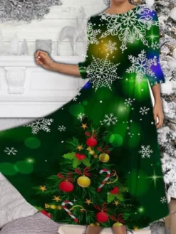 Women's Casual Dress Swing Dress Midi Dress Wine Blue Purple 3/4 Length Sleeve Christmas Tree Ruched Spring Fall Winter Crew Neck Fashion Christmas 2023 S M L XL XXL 3XL 4XL 5XL 9 Women's Casual Dress Swing Dress Midi Dress Wine Blue Purple 3/4 Length Sleeve Christmas Tree Ruched Spring Fall Winter Crew Neck Fashion Christmas 2023 S M L XL XXL 3XL 4XL 5XL -Fashion Life Shop zbsqvs1668506056702