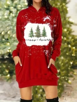 Women's Christmas Dress Hoodie Dress Mini Dress Warm Fashion Outdoor Christmas Holiday Hoodie Pocket Print Christmas Tree Loose Fit Red Green S M L XL XXL 5 Women's Christmas Dress Hoodie Dress Mini Dress Warm Fashion Outdoor Christmas Holiday Hoodie Pocket Print Christmas Tree Loose Fit Red Green S M L XL XXL -Fashion Life Shop zcowkl1697634062727