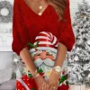 Women‘s Christmas Sweatshirt Dress Winter Dress Short Mini Dress Green Blue Red 3/4 Length Sleeve Print Print Fall Winter V Neck Vacation Casual 2022 S M L XL XXL 3XL
