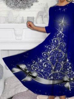 Women's Casual Dress Swing Dress Midi Dress Black Wine Red 3/4 Length Sleeve Christmas Tree Ruched Spring Fall Winter Crew Neck Fashion Christmas 2023 S M L XL XXL 3XL 4XL 5XL -Fashion Life Shop zedmbm1668506038687