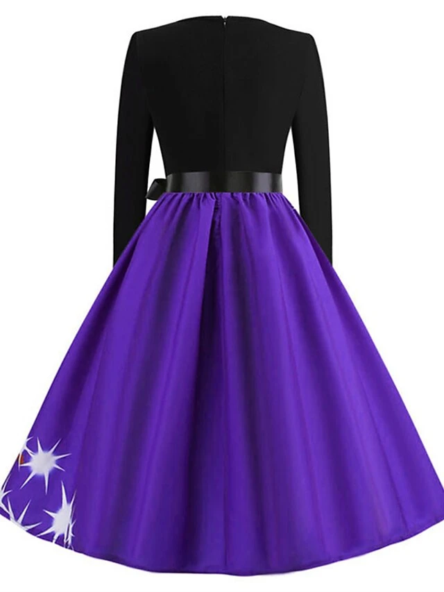 Women's Christmas Swing DressKnee Length Dress Green Blue Purple Red Long Sleeve Print Snowflake Bow Print Fall Winter Crew Neck Stylish 2022 S M L XL 2XL 4 Women's Christmas Swing DressKnee Length Dress Green Blue Purple Red Long Sleeve Print Snowflake Bow Print Fall Winter Crew Neck Stylish 2022 S M L XL 2XL - Image 4