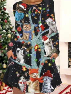 Women's Christmas Casual Dress T Shirt Dress Tee Dress Shift Dress Mini Dress Green Black Blue Long Sleeve Cat Pocket Winter Fall Autumn Crew Neck Fashion Christmas Daily 2022 S M L XL XXL 3XL 11 Women's Christmas Casual Dress T Shirt Dress Tee Dress Shift Dress Mini Dress Green Black Blue Long Sleeve Cat Pocket Winter Fall Autumn Crew Neck Fashion Christmas Daily 2022 S M L XL XXL 3XL -Fashion Life Shop zeyjui1667815249794
