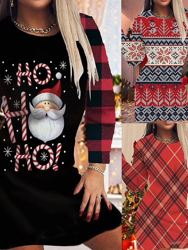 Women's Christmas Bodycon Print Dress Mini Dress Light Red Red Black Long Sleeve Elk Tree Snowflake Print Winter Autumn Crew Neck Fashion Casual 2022 S M L XL 2XL 3XL 4XL 5XL 6XL 1 Women's Christmas Bodycon Print Dress Mini Dress Light Red Red Black Long Sleeve Elk Tree Snowflake Print Winter Autumn Crew Neck Fashion Casual 2022 S M L XL 2XL 3XL 4XL 5XL 6XL