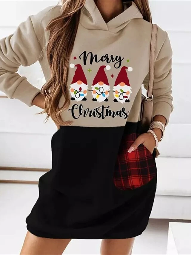 Women's Christmas Hoodie Dress Winter Dress Mini Dress Green Black Wine Khaki Red White Long Sleeve Print Print Winter Fall Hooded Fashion Casual Modern Fall Dress Loose Fit 2022 S M L XL 2XL 2 Women's Christmas Hoodie Dress Winter Dress Mini Dress Green Black Wine Khaki Red White Long Sleeve Print Print Winter Fall Hooded Fashion Casual Modern Fall Dress Loose Fit 2022 S M L XL 2XL - Image 2