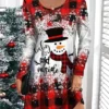 Women's Casual Dress Christmas Dress T Shirt Dress Tee Dress Plaid Snowman Print V Neck Mini Dress Fashion Streetwear Outdoor Christmas Long Sleeve Loose Fit Wine Blue Orange Fall Winter S M L XL XXL