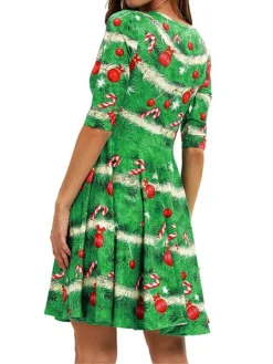 Women's Casual Dress Christmas Dress T Shirt Dress Tee Dress Christmas Tree Ugly Christmas Print Crew Neck Mini Dress Fashion Modern Outdoor Christmas Half Sleeve Regular Fit Green Fall Winter S M L -Fashion Life Shop zivdjl1695888569802
