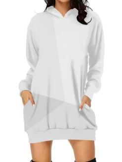 Women's Casual Dress Christmas Dress Hoodie Dress Print Pocket Print Hooded Mini Dress Active Fashion Outdoor Home Long Sleeve Regular Fit Light Pink White Light Green Spring Fall S M L XL XXL -Fashion Life Shop zjtkko1695112340626