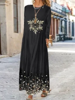 Women's Casual Dress Velvet Dress Winter Dress Christmas Tree Pocket Print Crew Neck Long Dress Maxi Dress Fashion Streetwear Outdoor Christmas Long Sleeve Loose Fit Black Yellow Gold Fall Winter S M 5 Women's Casual Dress Velvet Dress Winter Dress Christmas Tree Pocket Print Crew Neck Long Dress Maxi Dress Fashion Streetwear Outdoor Christmas Long Sleeve Loose Fit Black Yellow Gold Fall Winter S M -Fashion Life Shop zkrswe1695806757447