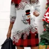 Women‘s Christmas Casual Dress Sweatshirt Dress Mini Dress Warm Fashion Outdoor Holiday Crew Neck Print Geometric Snowman Loose Fit Black Yellow Wine S M L XL XXL