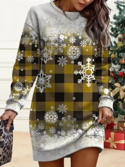 Women's Christmas Casual Dress Sweatshirt Dress Mini Dress Warm Fashion OutdoorVacation Crew Neck Print Geometric Snowflake Loose Fit Burgundy Brown Green S M L XL XXL 5 Women's Christmas Casual Dress Sweatshirt Dress Mini Dress Warm Fashion OutdoorVacation Crew Neck Print Geometric Snowflake Loose Fit Burgundy Brown Green S M L XL XXL -Fashion Life Shop zlszyq1695621066307