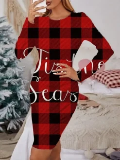 Women's Christmas Casual Dress Print Dress Wine Light Red Red Gray White Long Sleeve ElkTree Snowflake Print Winter Autumn Crew Neck Fashion Casual Fall Dress 2022 S M L XL 2XL 3XL 4XL 5XL 6XL -Fashion Life Shop zmgcxh1666064473679