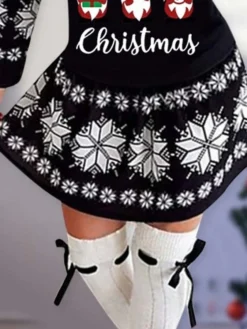 Women's Christmas Casual Dress Shift DressShort Mini Dress Red Black Long Sleeve ElkTree Snowflake Print Fall Winter Crew Neck Stylish Casual 2022 S M L XL 2XL 3XL -Fashion Life Shop zmzhiv1662530269847